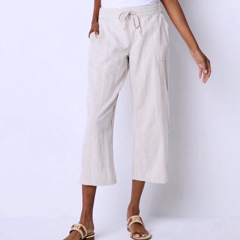 Liz Claiborne Linen Cotton Blend Mid Rise Wide Leg Pull On White  Pant M NWT
